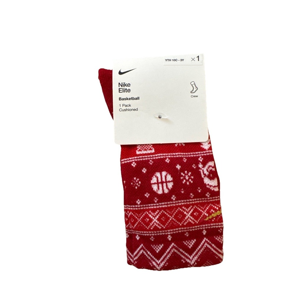 NWT Nike Elite Youth 10c-3Y Basketball Christmas Holiday Red/White Crew Socks